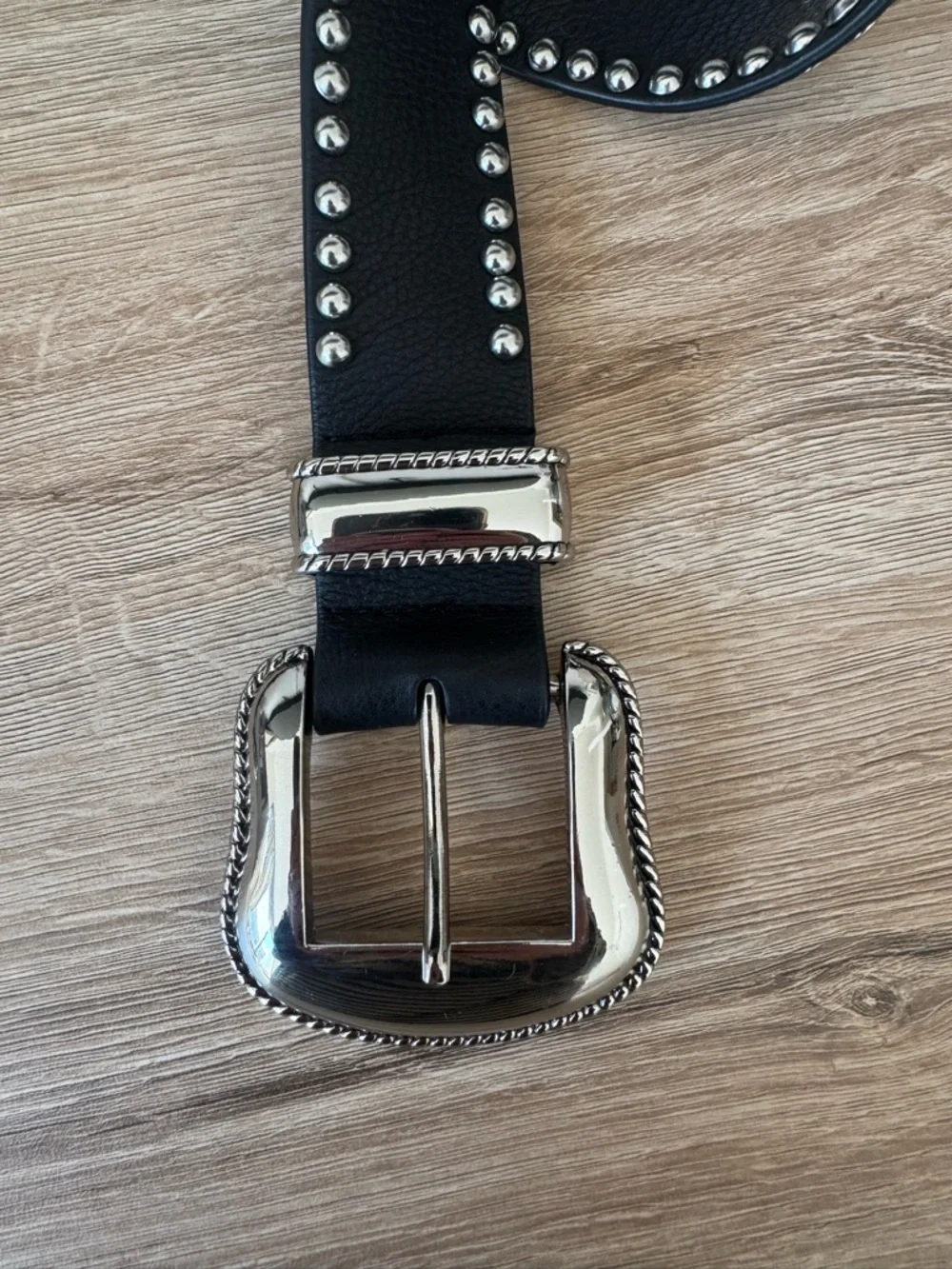 B-Low the Belt Black Studded Western-Style Leather Belt with Silver Buckle - Picture 5 of 6